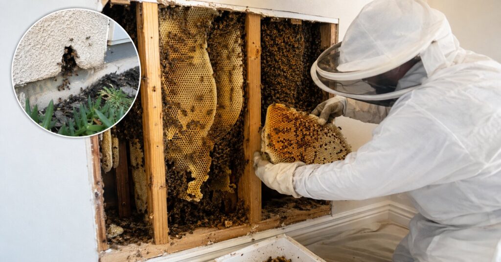 Honeycomb-and-bee-colony-discovered-inside-a-wall-during-professional-beehive-removal