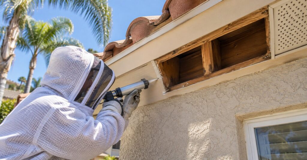 Former-bee-hive-entry-point-being-repaired-after-honeycomb-removal