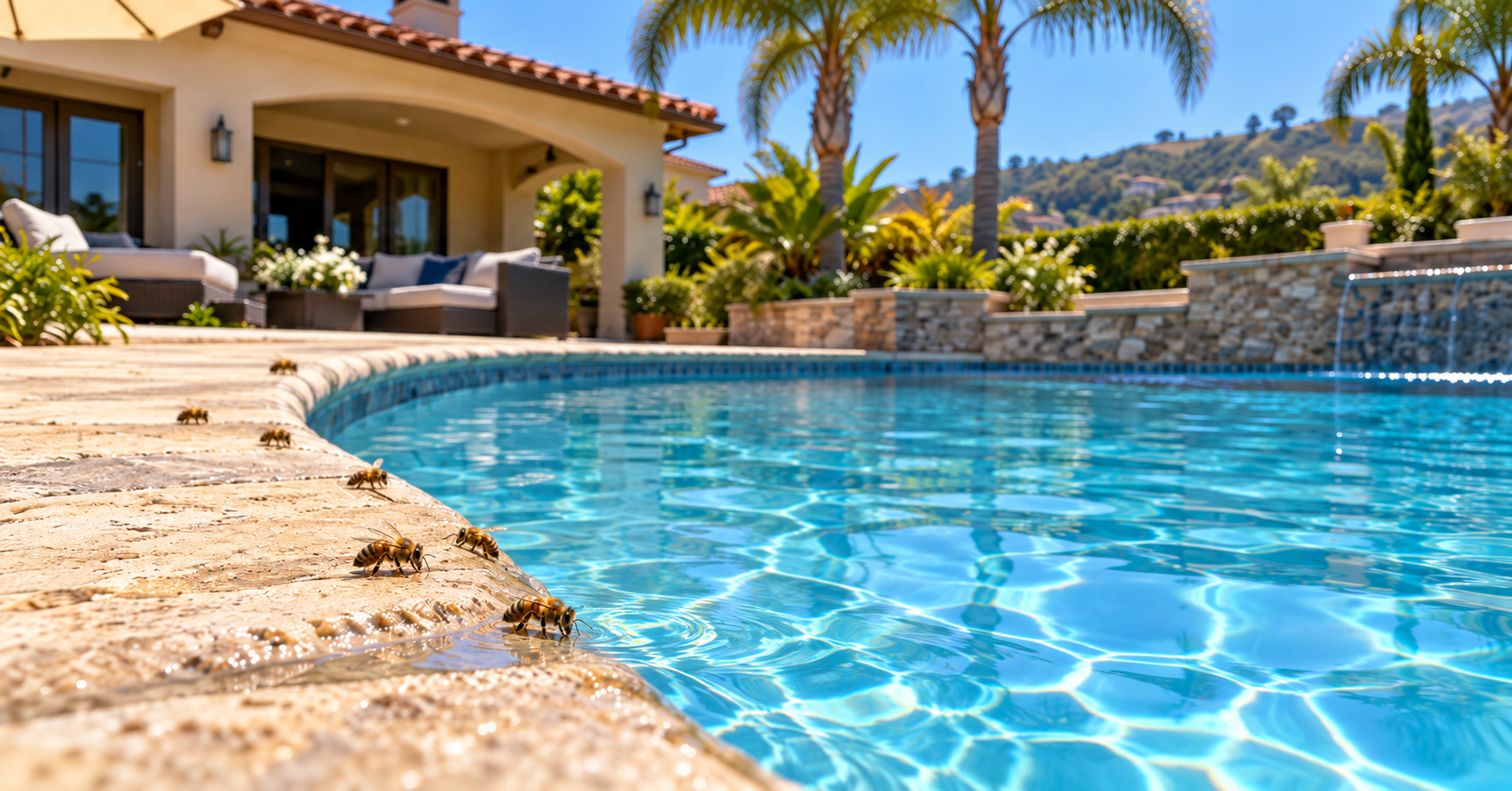 Bees-gathering-around-a-swimming-pool-at-an-Orange-County-home